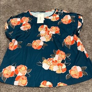 BloomChic Navy and Orange Floral Blouse